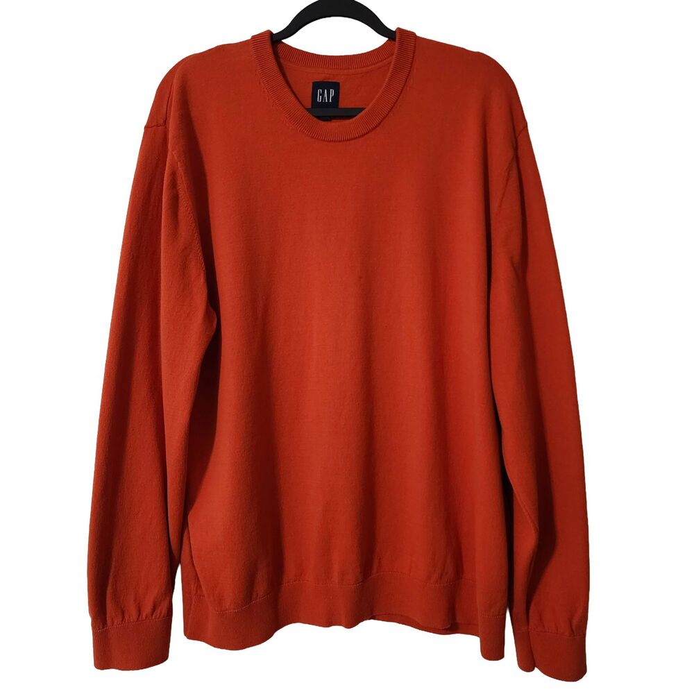 GAP Mens Cotton Mainstay Crewneck Sweater Orange Long Sleeve Pullover Size 2XL